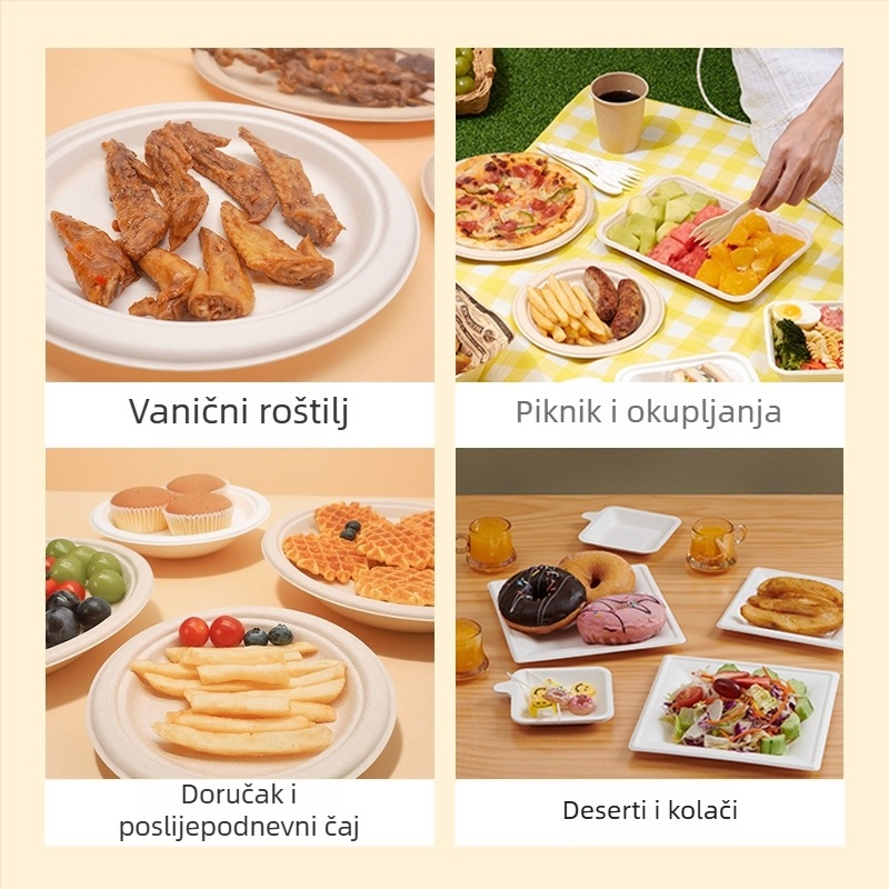 Kružna jednokratna ploča za obrok od šećerne trstike, biorazgradiva, debela konstrukcija, pogodna za mikrovalnu pećnicu, 20 komada u pakiranju