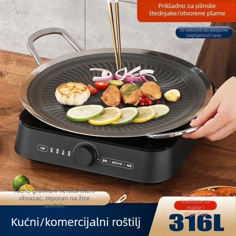 Gril tava od 316L nehrđajućeg čelika, okruglog oblika, brzo zagrijavanje, višestruka primjena, mogućnost prilagodbe