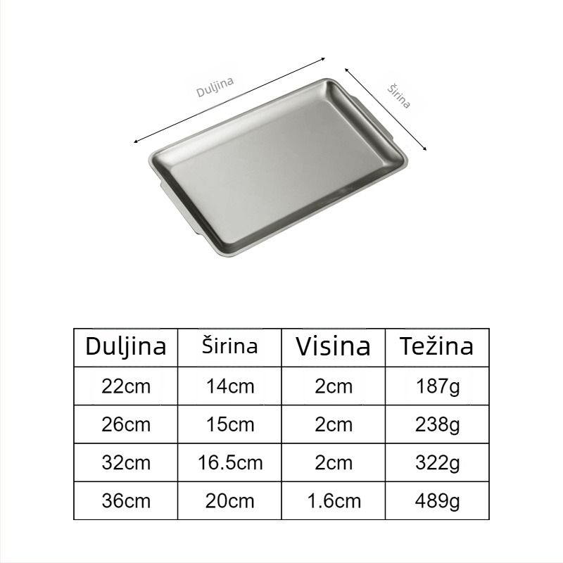 Korejskog stila pravokutni pladanj od 304 nehrđajućeg čelika, ogledna površina, jednobojni dizajn, moderni minimalistički stil
