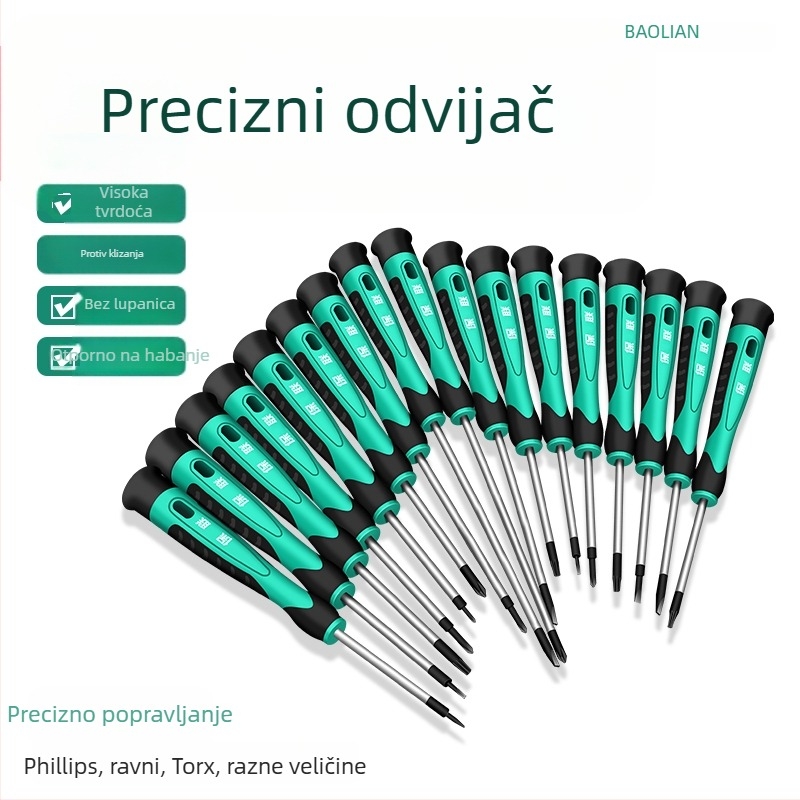 Set odvijača s ravnim, križnim i pentagonalnim nastavcima za popravak mobitela, satova i naočala | ugljično čelika