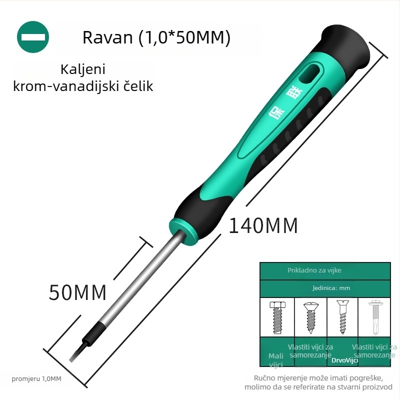 Set odvijača s ravnim, križnim i pentagonalnim nastavcima za popravak mobitela, satova i naočala | ugljično čelika