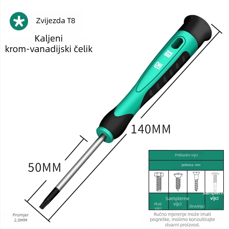 Set odvijača s ravnim, križnim i pentagonalnim nastavcima za popravak mobitela, satova i naočala | ugljično čelika