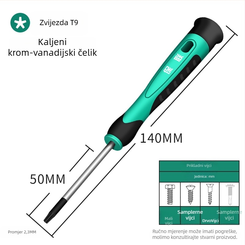 Set odvijača s ravnim, križnim i pentagonalnim nastavcima za popravak mobitela, satova i naočala | ugljično čelika