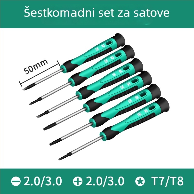 Set odvijača s ravnim, križnim i pentagonalnim nastavcima za popravak mobitela, satova i naočala | ugljično čelika