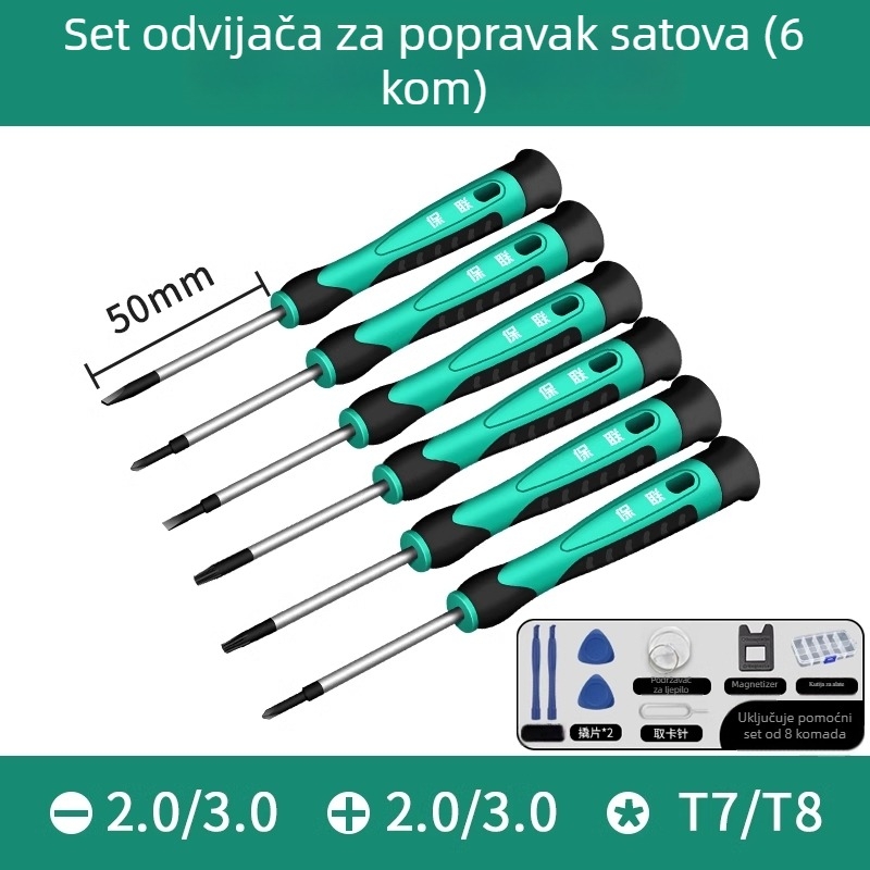 Set odvijača s ravnim, križnim i pentagonalnim nastavcima za popravak mobitela, satova i naočala | ugljično čelika