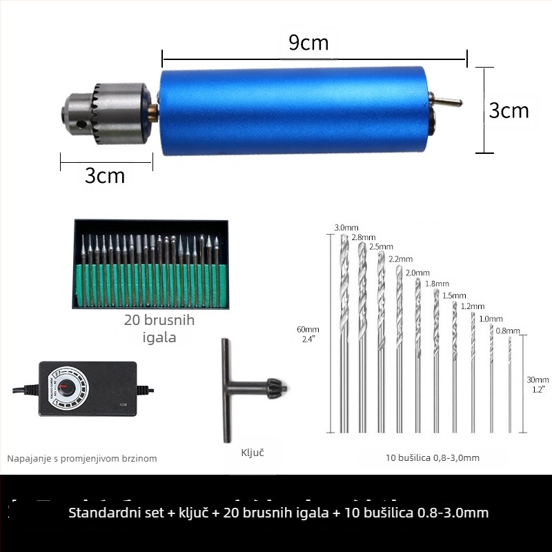 Mini ručna električna bušilica s neprekidnom regulacijom brzine, za graviranje nefrita i čišćenje, višenamjenski alat, 12V DC, čeljust za bušilicu