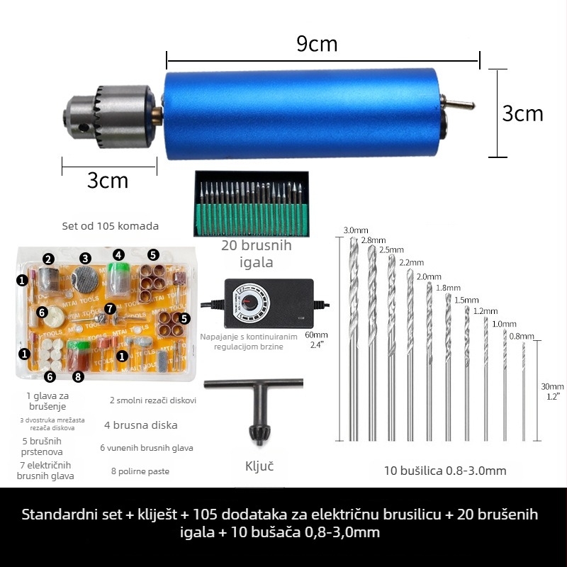 Mini ručna električna bušilica s neprekidnom regulacijom brzine, za graviranje nefrita i čišćenje, višenamjenski alat, 12V DC, čeljust za bušilicu