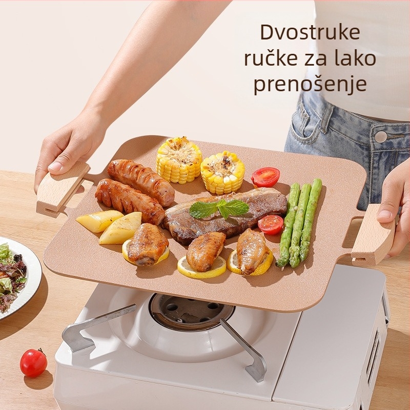 Aluminijska četvrtasta teppanyaki tava, bezdimna, prijenosna, višefunkcionalna, neprijanjajuća, lako se čisti, 1,1 kg
