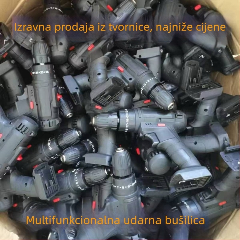 Industrijske razine ručna bušilica s litijskom baterijom, dvije brzine, punjiva, udarna bušilica, višenamjenski električni odvijač