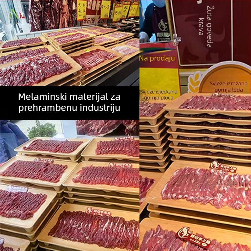 Pravokutni melaminski pladanj za serviranje, pogodan za vruća jela i ražnjiće, površina s pod-glazom, jednostavan stil