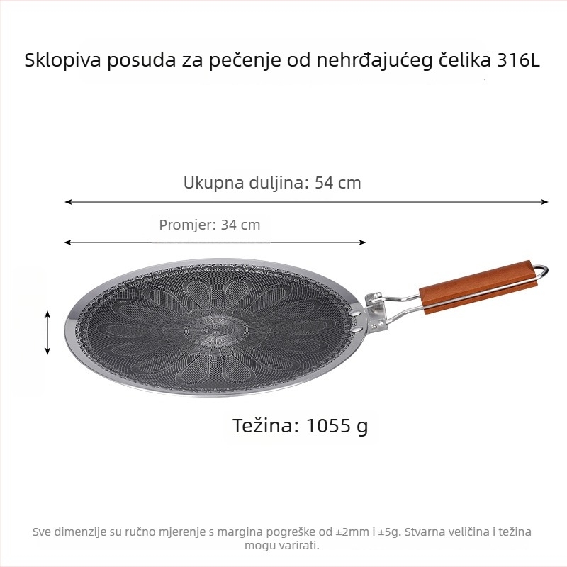 Roštilj ploča za kampiranje od nehrđajućeg čelika, okruglog oblika, 1336 g, prenosna, neupijajuća površina