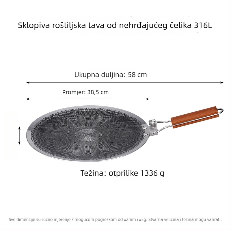Roštilj ploča za kampiranje od nehrđajućeg čelika, okruglog oblika, 1336 g, prenosna, neupijajuća površina