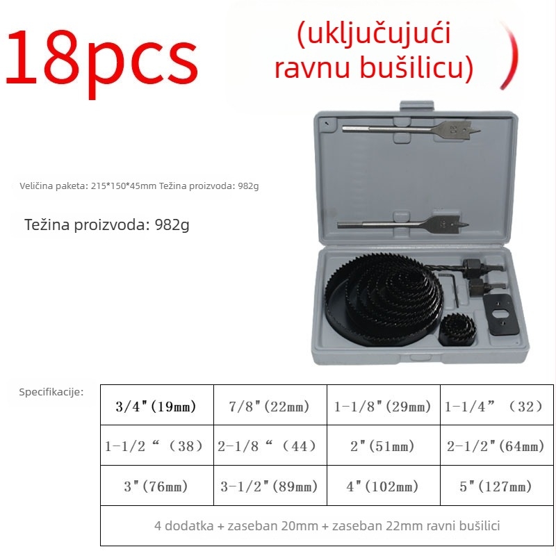 11-djelni set bušilica za otvaranje rupa – bušenje u suhozidu za rasvjetno tijelo