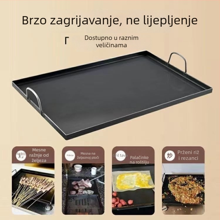 Teppanyaki ploča od lijevanog željeza, kvadratnog oblika, površinska obrada elektroforezom, sklopivi dizajn za kućnu i poslovnu uporabu