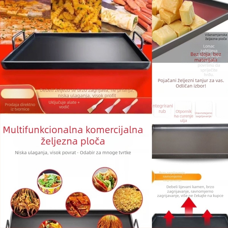Teppanyaki ploča od lijevanog željeza, kvadratnog oblika, površinska obrada elektroforezom, sklopivi dizajn za kućnu i poslovnu uporabu