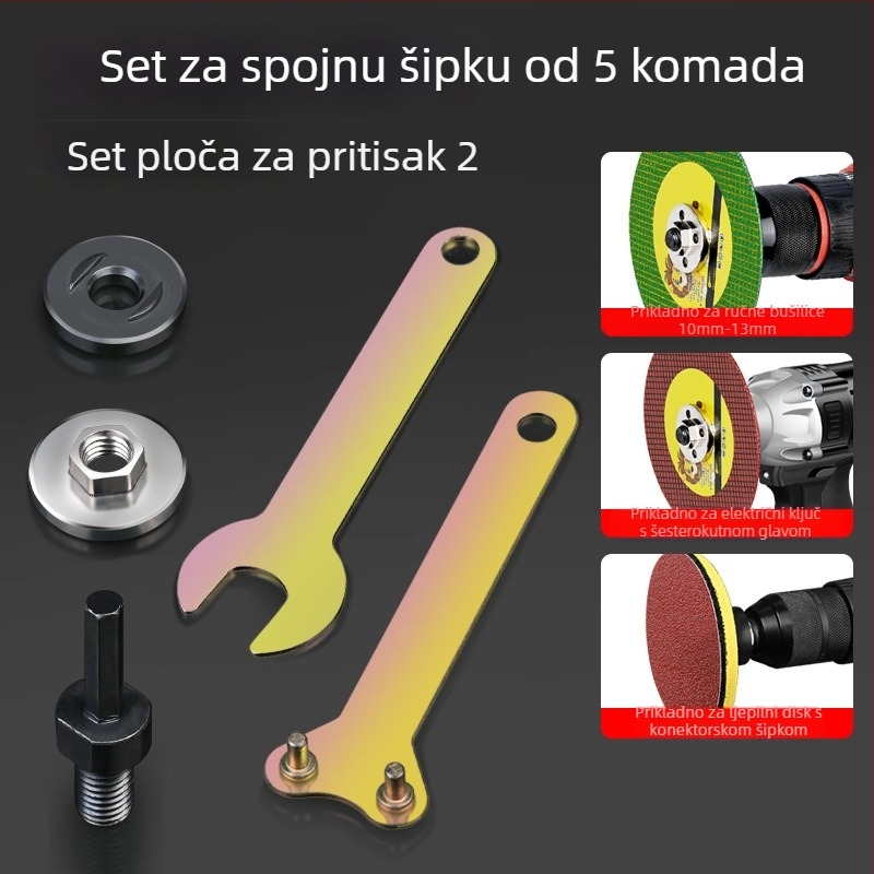 Petodijelni set dodataka za rotirajuću glavu za 100 mm kutnu brusilicu s pločom za pritiskanje i željeznom konstrukcijom