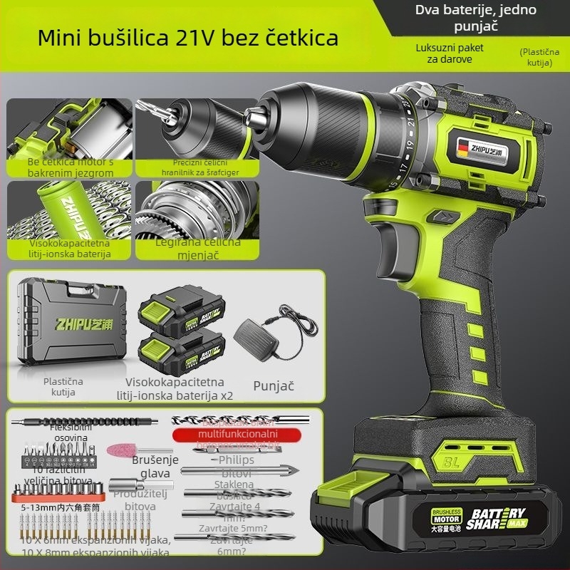 Bezčetkasta bušilica i odvijač, visokoučinkovita, prav dizajn, fiksna brzina, dvostruko napajanje