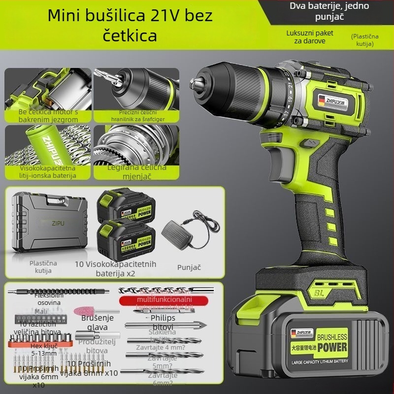 Bezčetkasta bušilica i odvijač, visokoučinkovita, prav dizajn, fiksna brzina, dvostruko napajanje