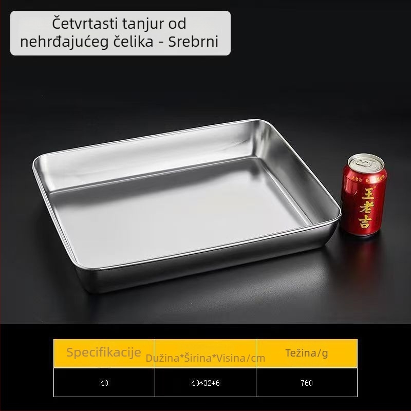 Tava od nehrđajućeg čelika, pravokutnog oblika, tava za hladna jela, površina oblikovana u jednom komadu, suvremeni minimalistički stil