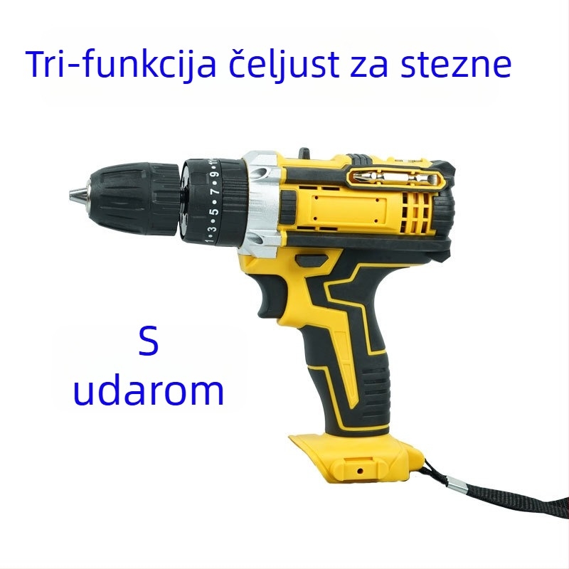 21V ručna bušilica s udarnim pogonom, dvostruka brzina, tri funkcije, punjiva litijska baterija, automatsko zaključavanje čahure