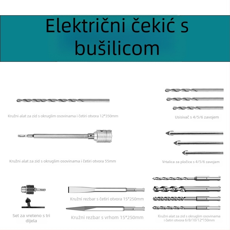 Xuxuan Set bušilica za čekić: twist i trokutasti vrtaci, otvor za zid, kvadratna i okrugla ručka, 3-djelni komplet čeljusti