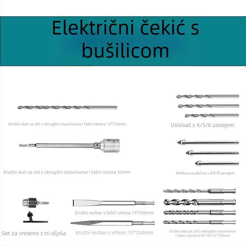 Xuxuan Set bušilica za čekić: twist i trokutasti vrtaci, otvor za zid, kvadratna i okrugla ručka, 3-djelni komplet čeljusti