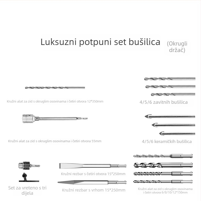 Xuxuan Set bušilica za čekić: twist i trokutasti vrtaci, otvor za zid, kvadratna i okrugla ručka, 3-djelni komplet čeljusti