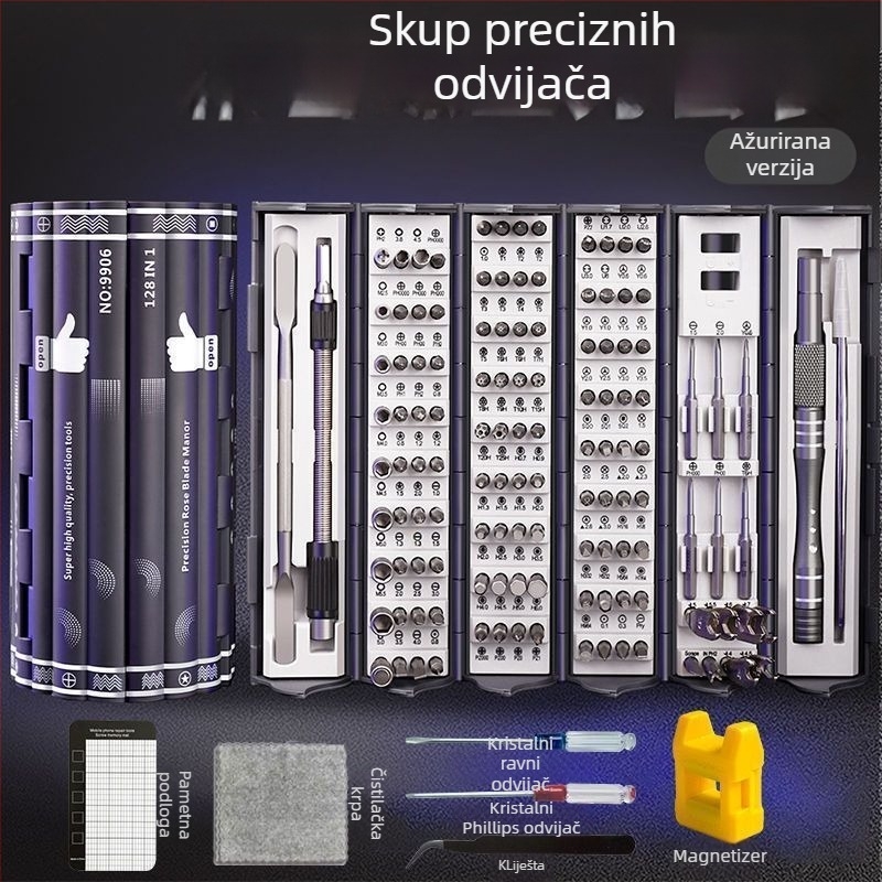 Električni precizni odvijač set 138-in-1 za demontažu, kućna upotreba, nadogradnja verzija sa 6-dijelnim skupom i tvrđenim bitovima, čelik od ugljika