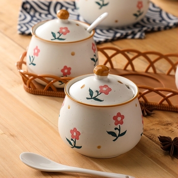 Long Yixuan Japanski stil mat keramički set posuda za začine s pladnjem, poklopcem i žlicom