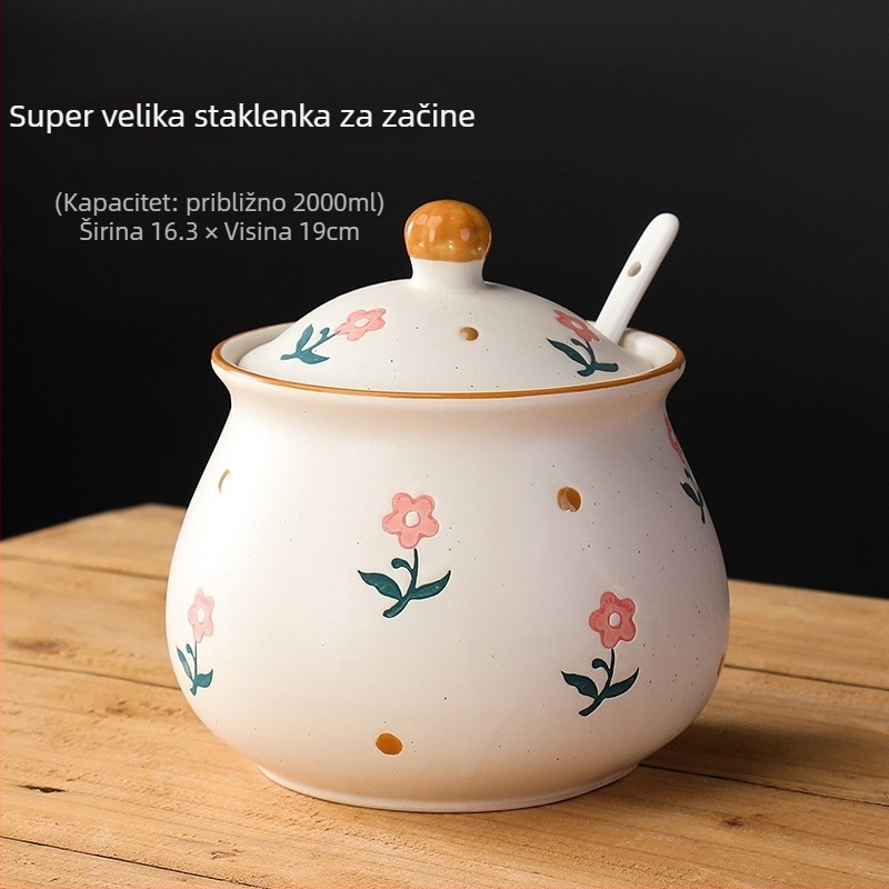 Long Yixuan Japanski stil mat keramički set posuda za začine s pladnjem, poklopcem i žlicom