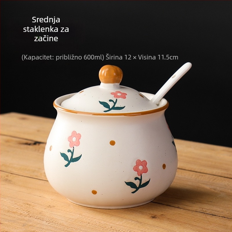 Long Yixuan Japanski stil mat keramički set posuda za začine s pladnjem, poklopcem i žlicom