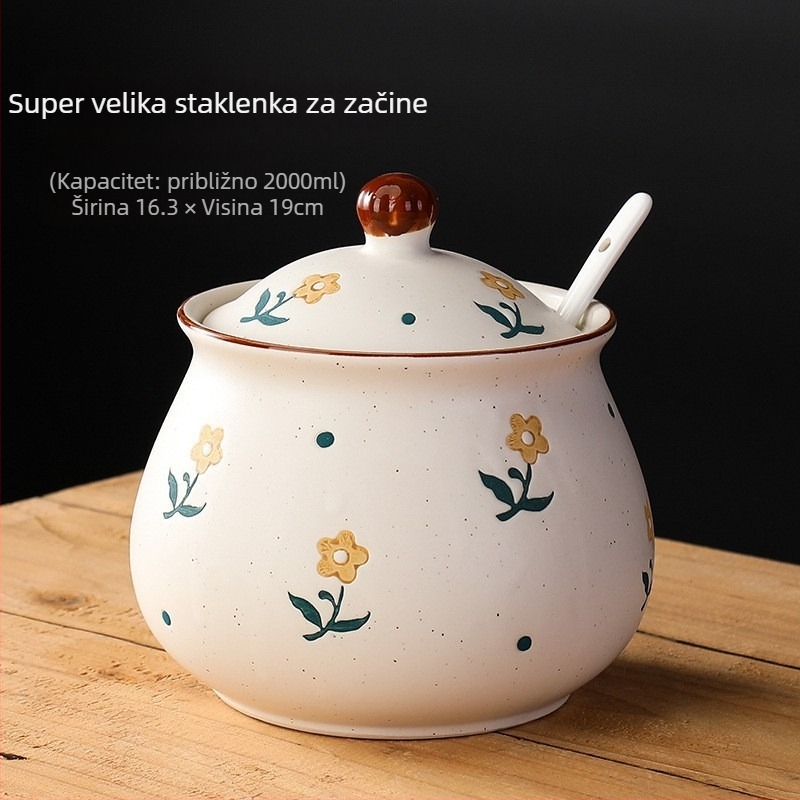 Long Yixuan Japanski stil mat keramički set posuda za začine s pladnjem, poklopcem i žlicom