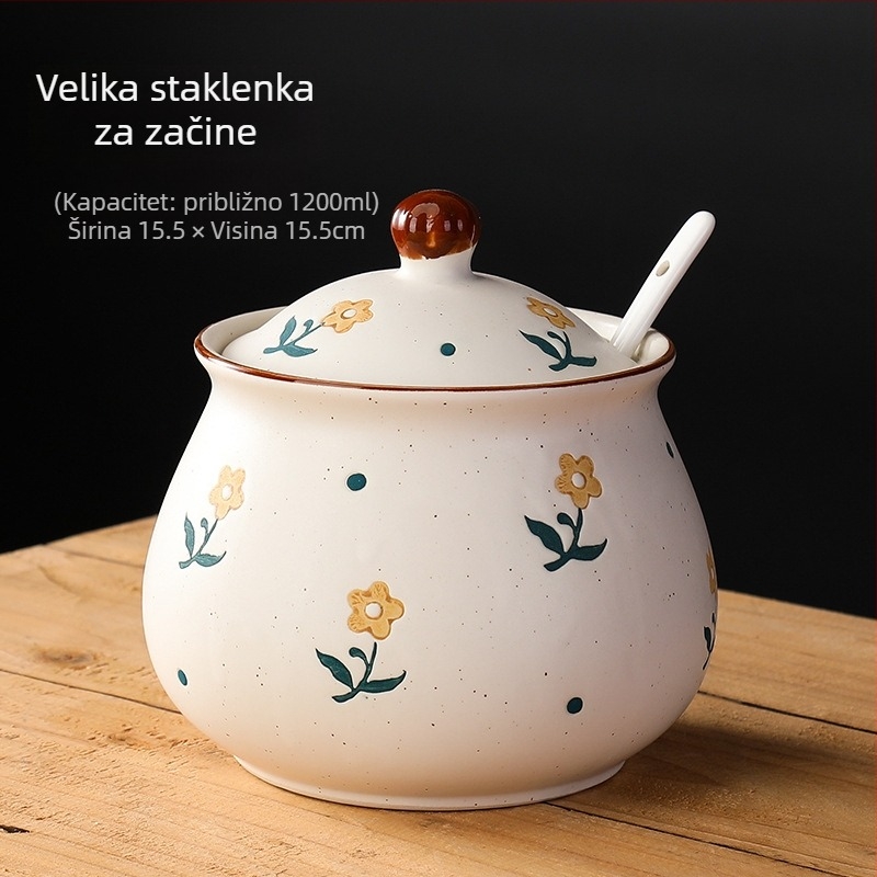 Long Yixuan Japanski stil mat keramički set posuda za začine s pladnjem, poklopcem i žlicom