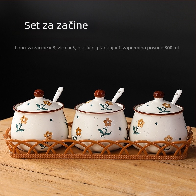 Long Yixuan Japanski stil mat keramički set posuda za začine s pladnjem, poklopcem i žlicom