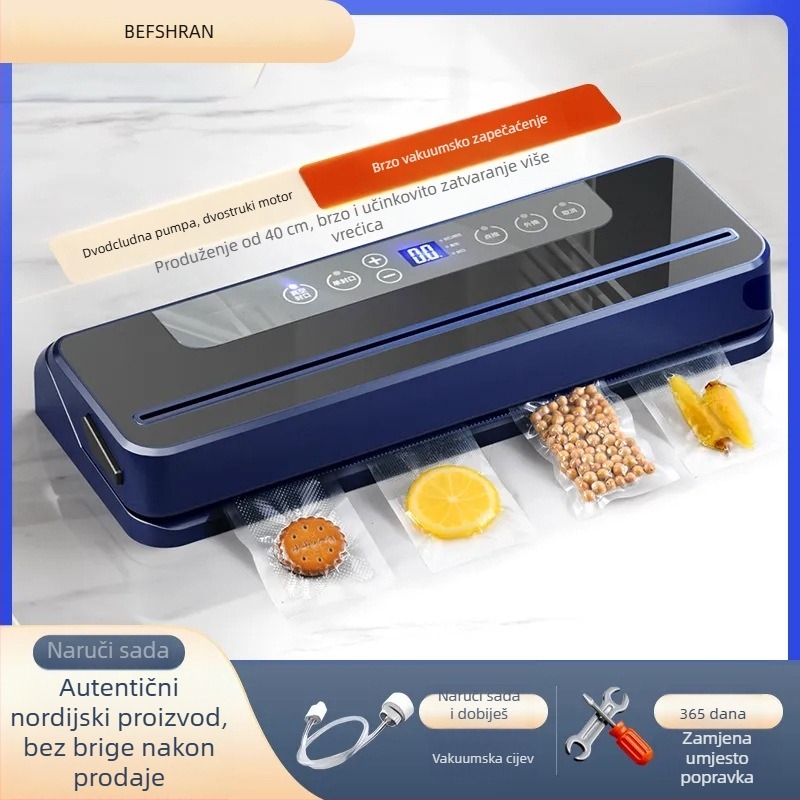 Potpuno automatska kućna vakuumska mašina za sigurno pakiranje hrane (150W, 220V, 500–1000 ml, nehrđajući čelik i plastika, model 02)