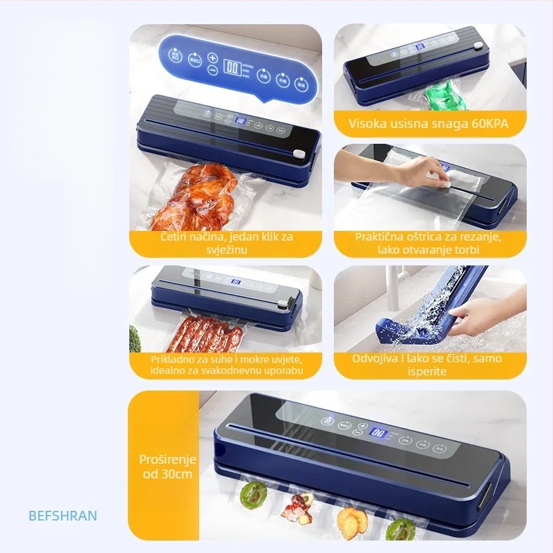 Potpuno automatska kućna vakuumska mašina za sigurno pakiranje hrane (150W, 220V, 500–1000 ml, nehrđajući čelik i plastika, model 02)