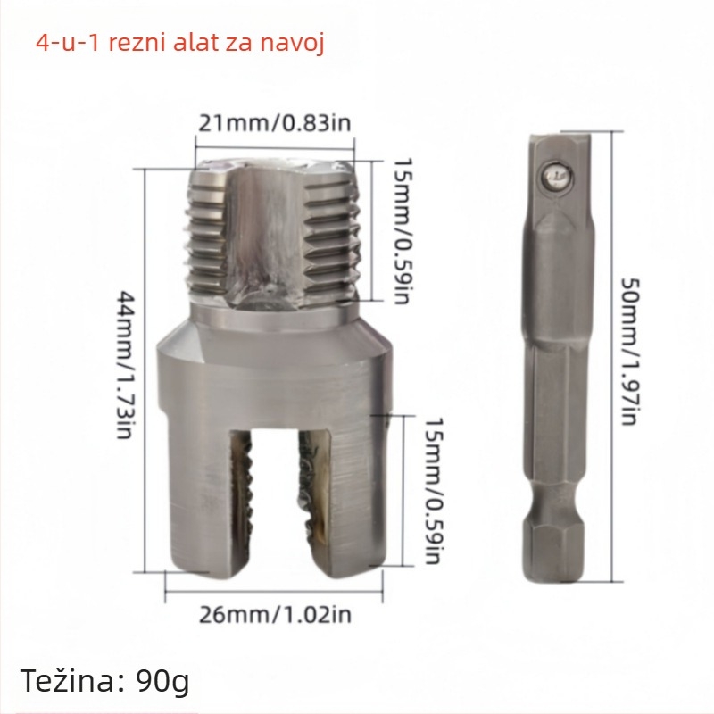 6-dijelni set die i tap za PVC/NPT, ručni, višestruke specifikacije, 60° konusni navoj za cijevi