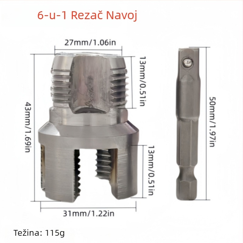 6-dijelni set die i tap za PVC/NPT, ručni, višestruke specifikacije, 60° konusni navoj za cijevi
