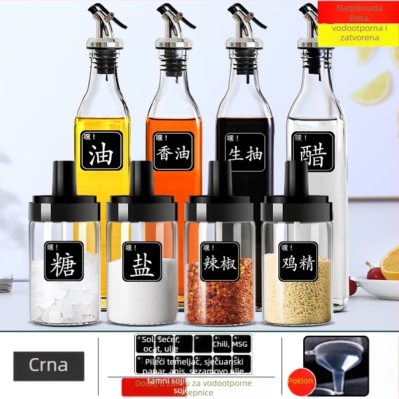Jingda stakleni set za začine – suvremeni minimalistički stil, posude za tekuće začine, s otisnutim logom, mogućnost prilagodbe.