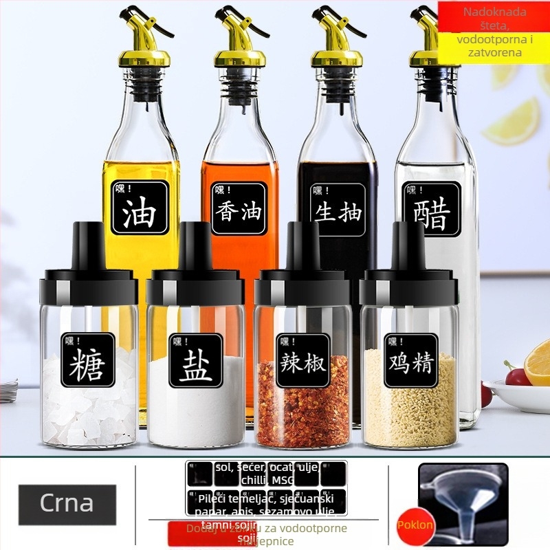 Jingda stakleni set za začine – suvremeni minimalistički stil, posude za tekuće začine, s otisnutim logom, mogućnost prilagodbe.