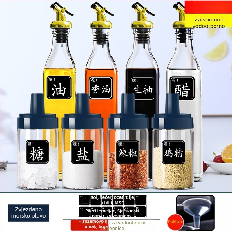 Jingda stakleni set za začine – suvremeni minimalistički stil, posude za tekuće začine, s otisnutim logom, mogućnost prilagodbe.