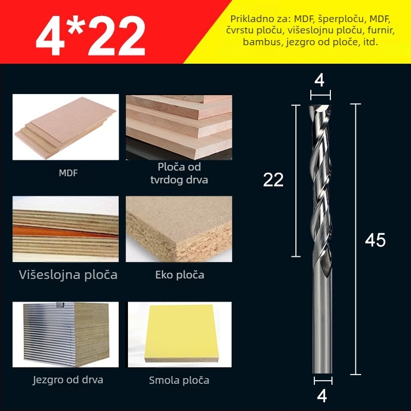 Koncna freza, dvostrano oštra volframov čelična freza za obradu drveta, akril, PVC i MDF, kompatibilna s strojevima za glodanje, marka Saitool