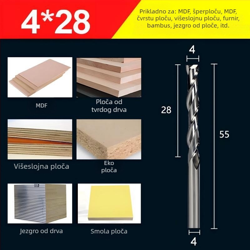 Koncna freza, dvostrano oštra volframov čelična freza za obradu drveta, akril, PVC i MDF, kompatibilna s strojevima za glodanje, marka Saitool