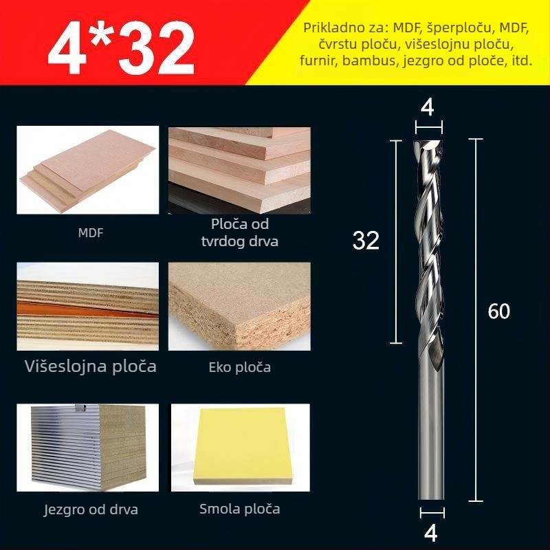 Koncna freza, dvostrano oštra volframov čelična freza za obradu drveta, akril, PVC i MDF, kompatibilna s strojevima za glodanje, marka Saitool