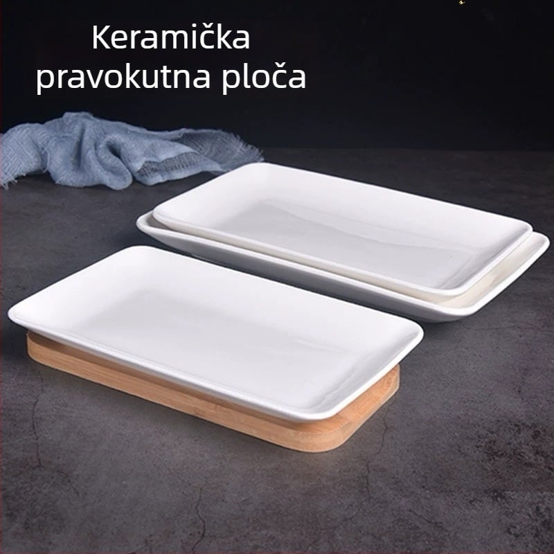 Keramički četverokutni tanjur za sushi, glazirana površina, moderan minimalistički stil, mikrovalna pogodna