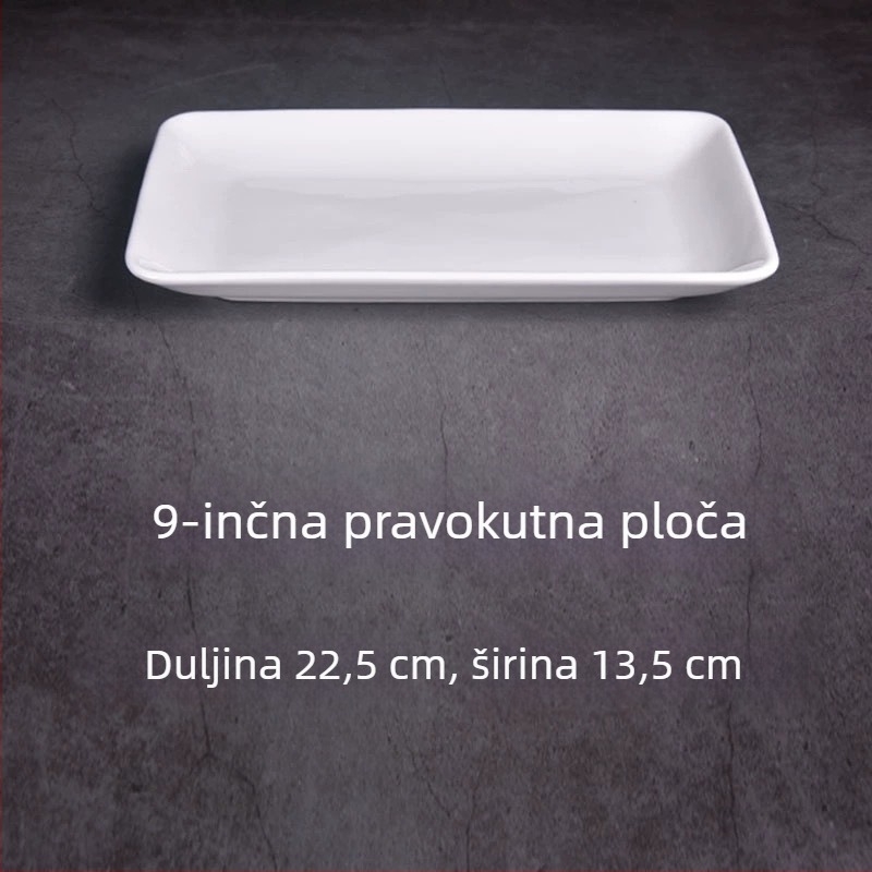 Keramički četverokutni tanjur za sushi, glazirana površina, moderan minimalistički stil, mikrovalna pogodna