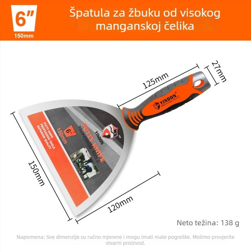 Špachtla za kit od nehrđajućeg čelika, ultra debela, s oglednim završnim slojem, Eagle Shield, model Putty Knife