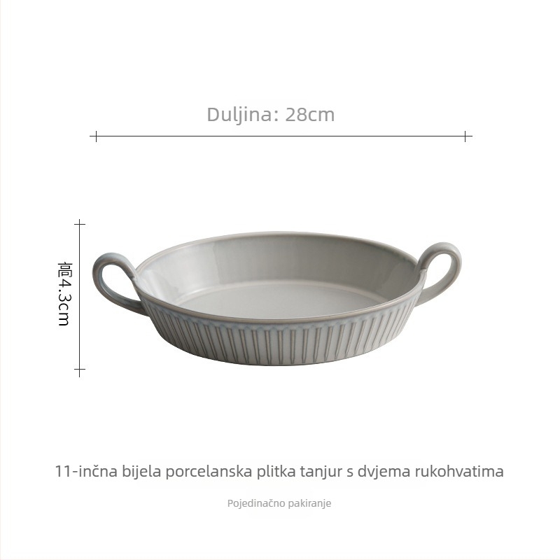 YOGEHOME porcelinska zdjela s dvostrukim držačima, keramička zdjela s prugastim uzorkom, nordijski stil, okrugli oblik