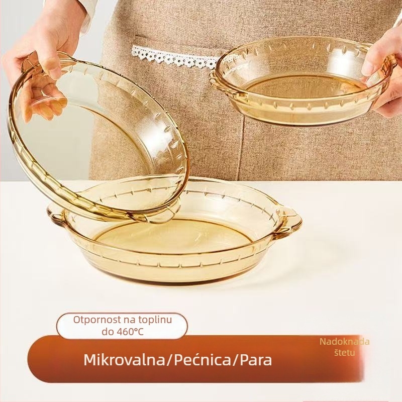 Okrugla posuda za pečenje od borosilikatnog stakla, promjer 18–18,9 cm, pogodna za pećnicu i mikrovalnu, otporno na toplinu, moderan minimalistički dizajn