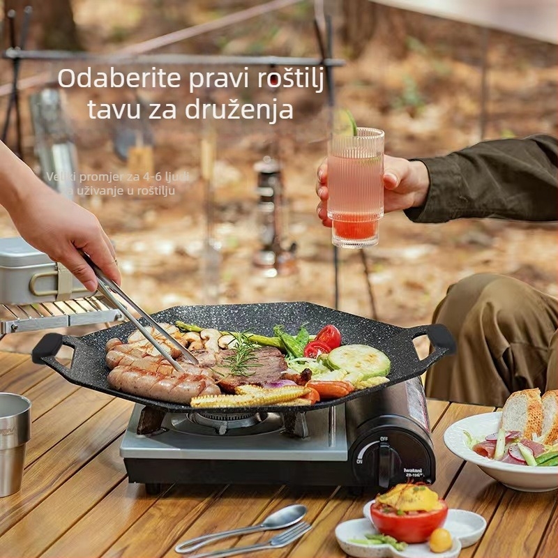 Maifan kamen grill tiganj za kampiranje - osmerokutni oblik, aluminijska legura, prenosni, neprijanjajući, lako se čisti